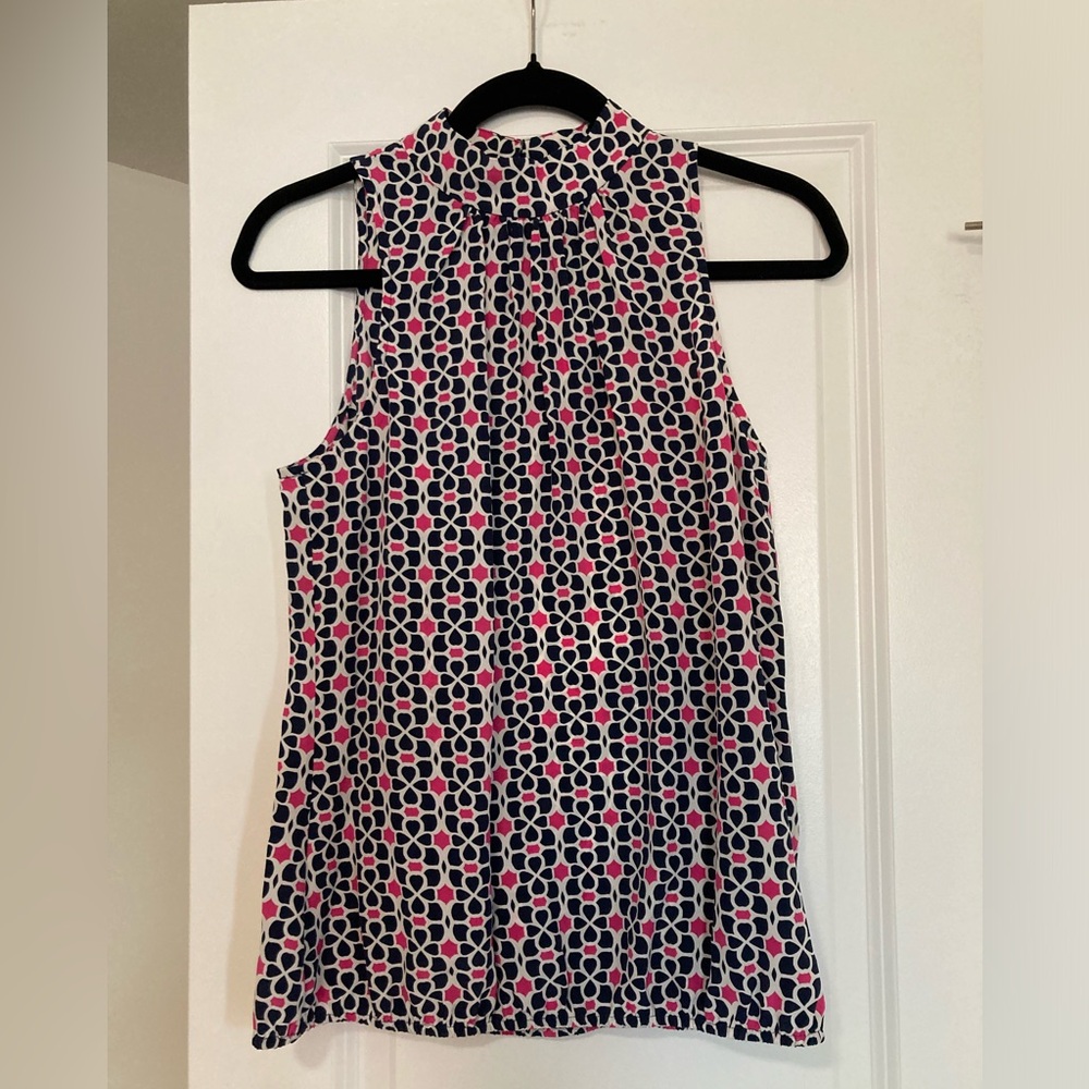 Trina Turk Pink and Navy Patterned Silk Blouse